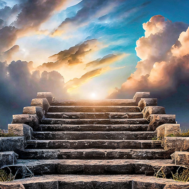 un escalier de pierre sans fin vers le ciel