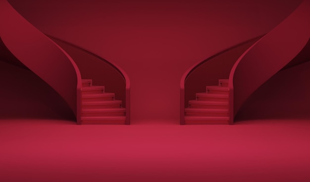 L'escalier de rendu 3D sur Viva magenta est une année de couleur tendance 2023. scène d'escalier minimale