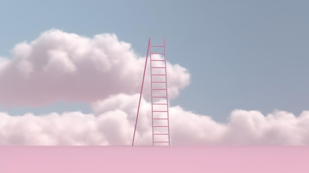 escalier rose avec nuage