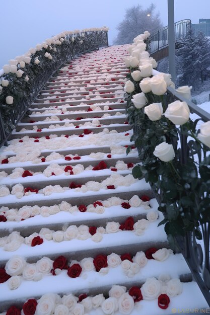 escalier avec des roses