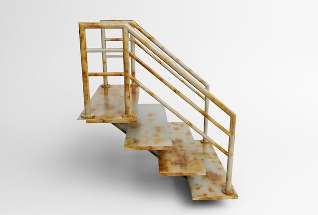 Escalier rouillé industriel illustration 3d rendu minimal sur fond blanc