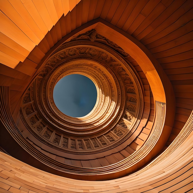 Escalier en spirale en bois à l'intérieur d'un immeuble de bureaux moderne