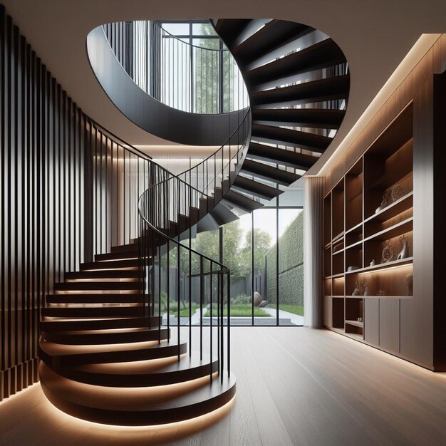Photo un escalier en spirale est représenté avec un escalier à spirale et un escalier a spirale