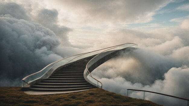 Un escalier en spirale sans fin dans les nuages