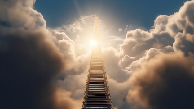 Un escalier vers le ciel avec un fond de nuage