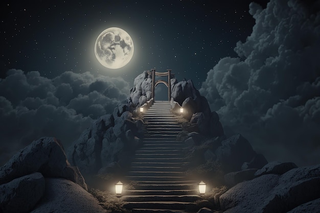 Escalier vers le cielBelle illustration fantastique magique Mystérieuse magie AI