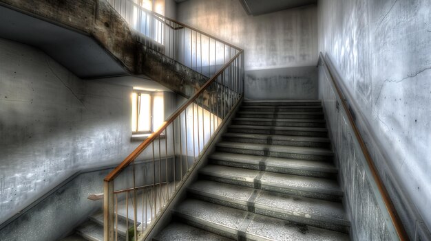 Photo escaliers dans un complexe abandonné traitement hdr ia générative