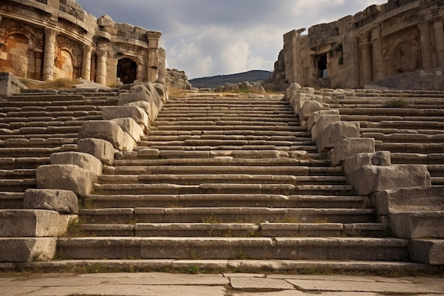 Photo les escaliers du théâtre de l'ancienne ville de hiérapolis.