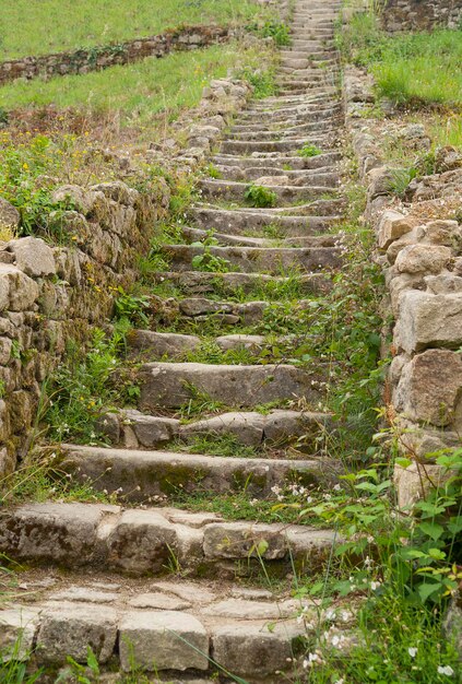 les escaliers du tumulus de Saint-Michel