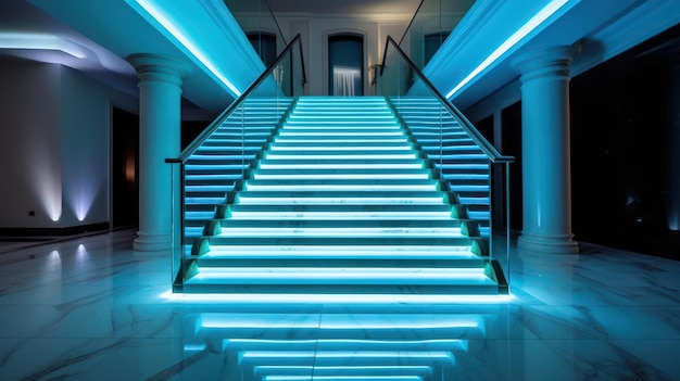 Escaliers avec éclairage LED dans un intérieur moderne Ai généré