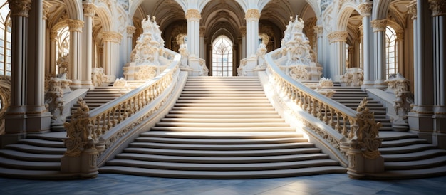 Des escaliers menant à l'entrée d'un magnifique palais.