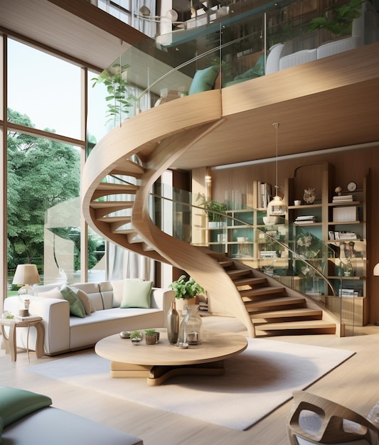 Des escaliers minimalistes dans l'intérieur d'une villa moderne