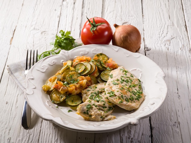 Escalope aux tomates et courgettes