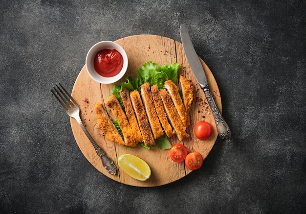 Escalope de porc aux légumes vue de dessus