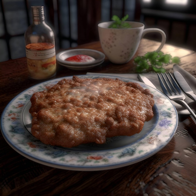 Escalope de porc à la sauce tomate sur une table en bois