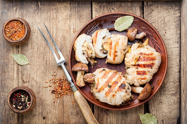 Escalope de poulet aux champignons.