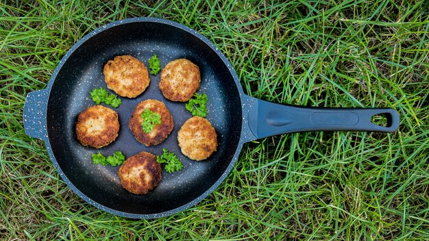 Escalopes de viande dans une poêle