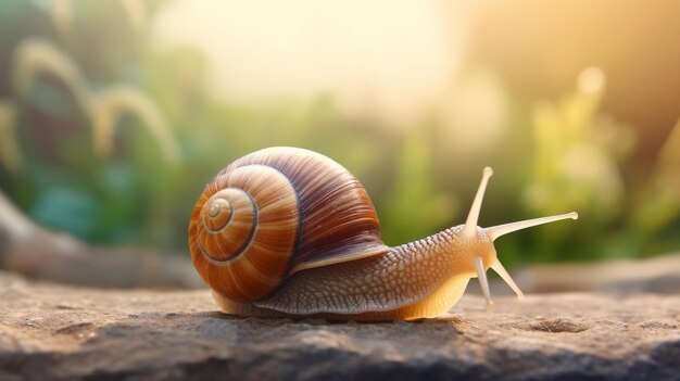 Un escargot au repos sur un rocher