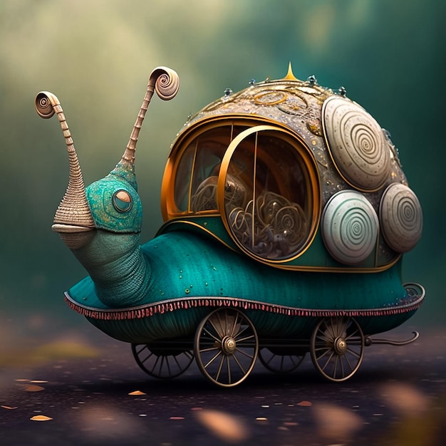 Un escargot avec un chariot qui contient beaucoup d'or.