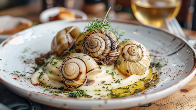 Photo l'escargot cuit au four dans du beurre d'ail et de persil