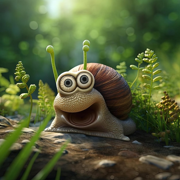 Photo un escargot de dessin animé avec les yeux ouverts dans le style de vray