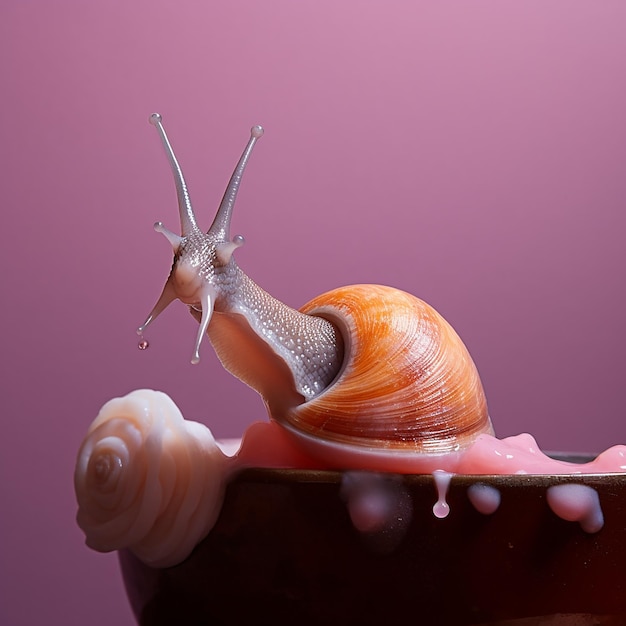 un escargot est sur une brosse à dents dans un évier