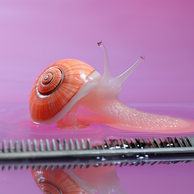 un escargot est sur une brosse à dents dans un évier