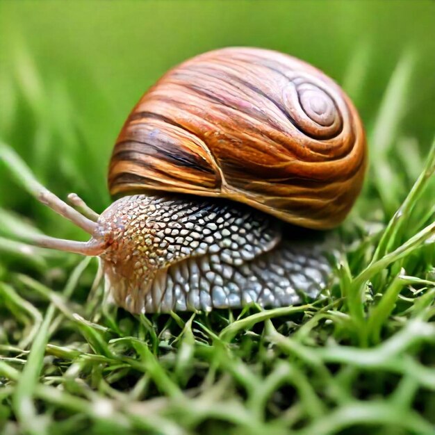 Un escargot est sur l'herbe et c'est un escargot