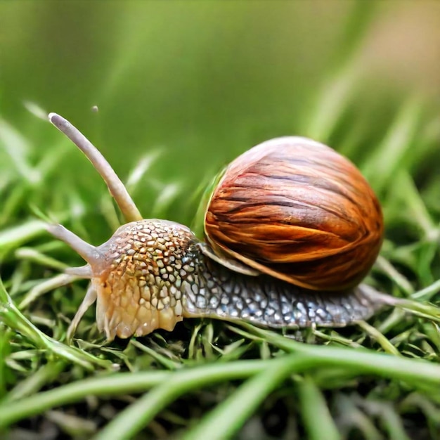 Un escargot est sur l'herbe et c'est un escargot