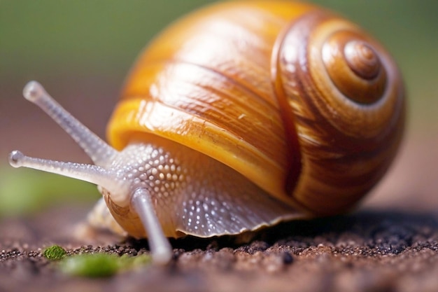 Photo un escargot est en train de ramper sur le sol avec un fond flou