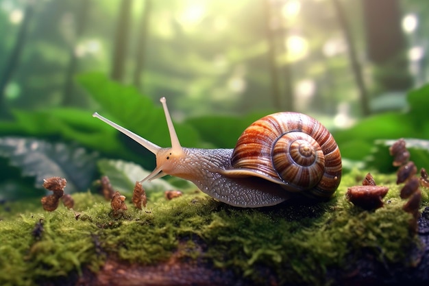 Un escargot est vu dans une forêt.