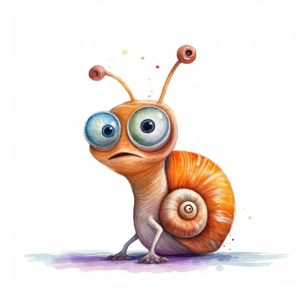 Un escargot avec de grands yeux et un escargot sur le dos