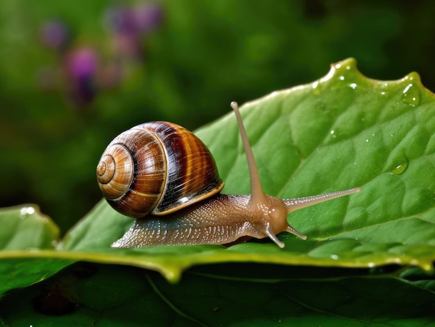 Escargot de raisin sur une feuille verte