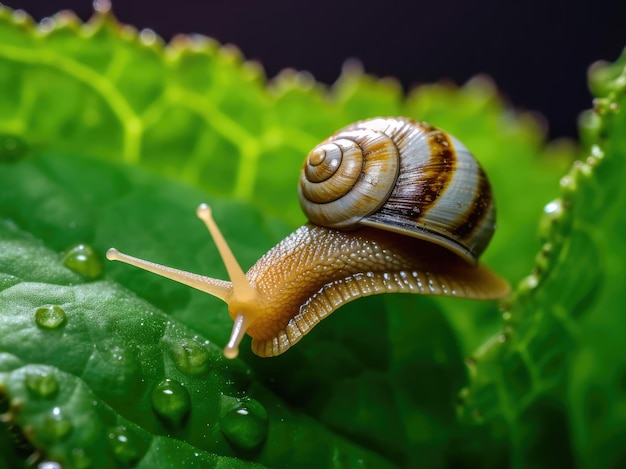 Escargot de raisin sur une feuille verte