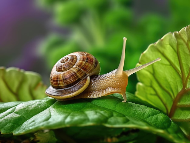 Escargot de raisin sur une feuille verte