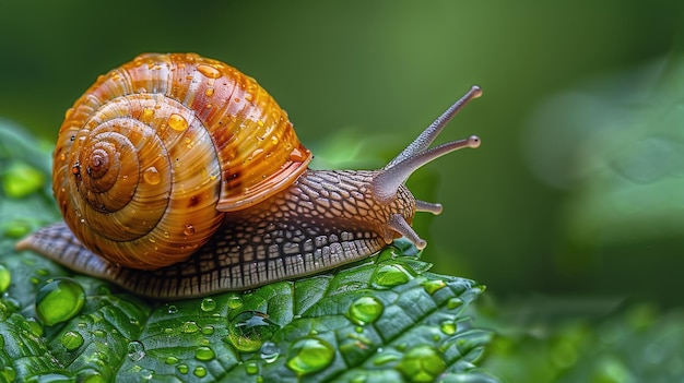 L'escargot rampant sur une feuille de près