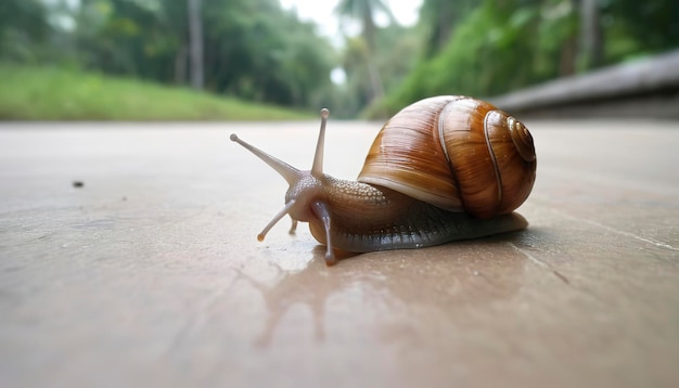 Un escargot rampant sur le sol en Thaïlande