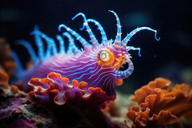 L'escargot sous-marin à nude branche dans un environnement subaquatique