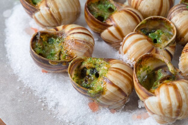 Escargots au four avec beurre à l&#39;ail et herbes fraîches