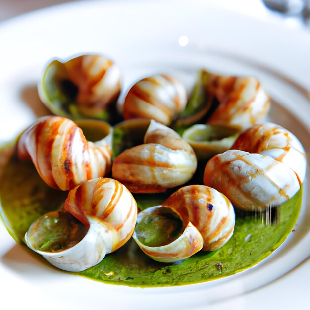 Escargots de Bourgogne Caraignes avec des herbes de beurre et de l'ail en gros plan