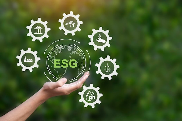 ESG, environnement, social et gouvernance, industrie durable, concept de réduction du réchauffement climatique