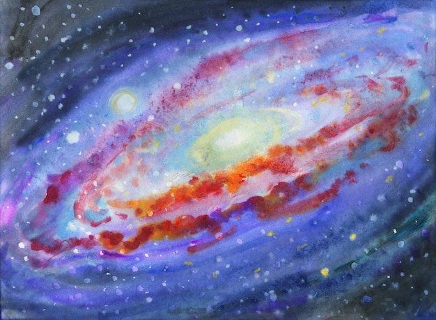 Espace aquarelle, nébuleuse, étoiles.