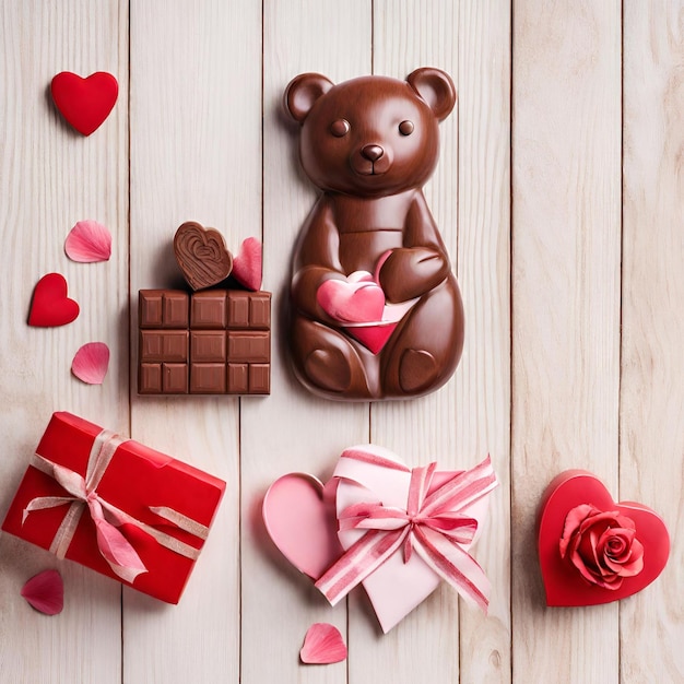 espace blanc avec un ours de chocolat cadeau de la Saint-Valentin dans différents styles en haut et en bas