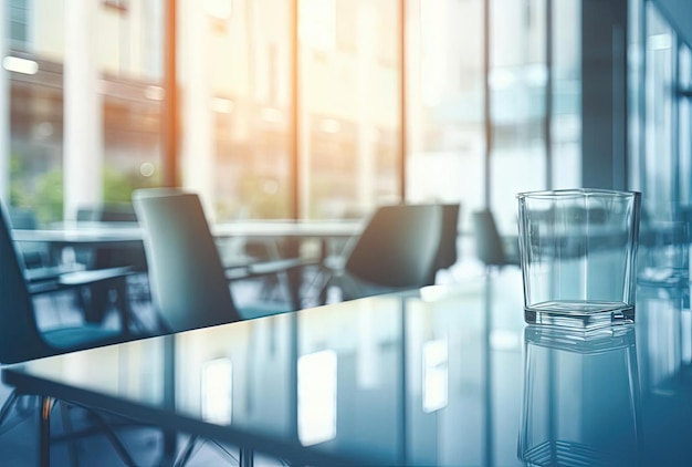 espace de bureau exécutif avec murs en verre transparent sur fond flou