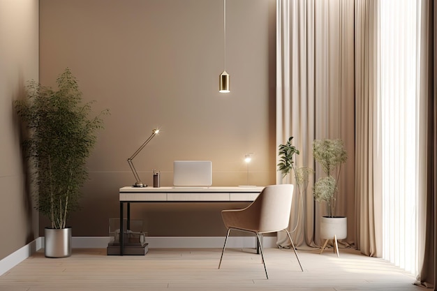 Espace de bureau moderne intérieur minimal avec un style de ton confortable beige décorer Generative Ai