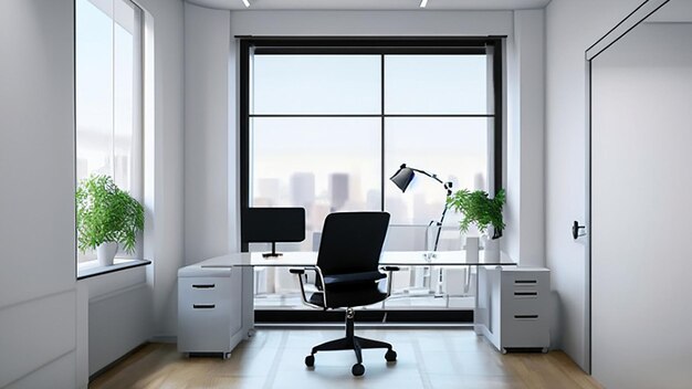 Espace de bureau moderne et lumineux avec un bureau en verre et une chaise de bureau ergonomique pour le chef d'entreprise