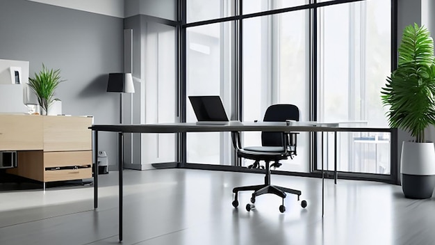 Espace de bureau moderne et lumineux avec un bureau en verre et une chaise de bureau ergonomique pour le chef d'entreprise