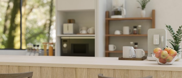 Espace de copie sur un comptoir de cuisine blanc minimal avec cafetière dans une cuisine blanche moderne