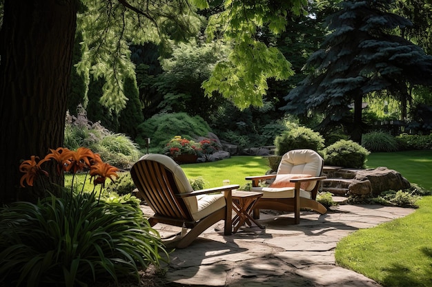 Espace détente dans un jardin