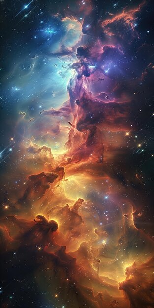 espace de fond stellaire vertical abstrait avec des étoiles et des nébuleuses colorées